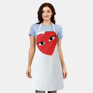 Grand Coeur rouge avec les yeux tablier