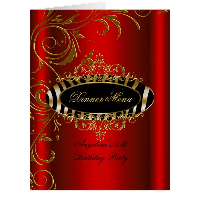 Grand Dîner Menu Table Rouge Or Zebra Noir (Devant)