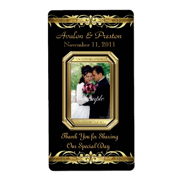 Grand Duchess Black Foto Gold Wine Wedding Label (Vorne)