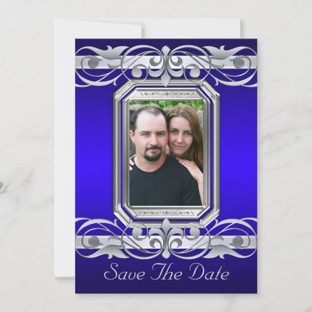 Grand Duchess Blue Save the Date Silver Einladung (Vorderseite)