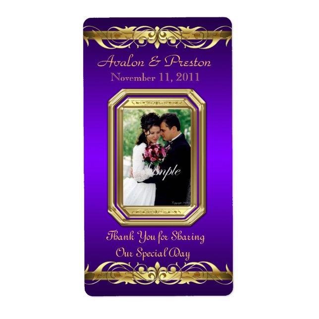 Grand Duchess Lila Foto Gold Wine Wedding Label (Vorne)