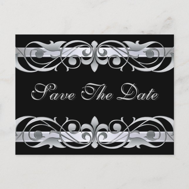 Grand Duchess Silver Black Save the Date Postcard Ankündigungspostkarte (Vorderseite)