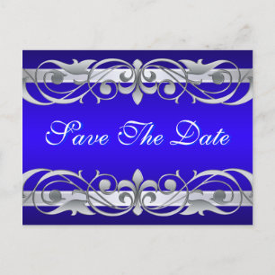 Grand Duchess Silver & Blue Save the Date Postcard Ankündigungspostkarte