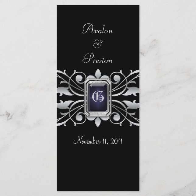 Grand Duchess Silver Scroll Black Wedding Programm (Vorderseite)
