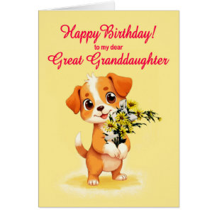 Grand-fille Anniversaire Chiot et Fleurs