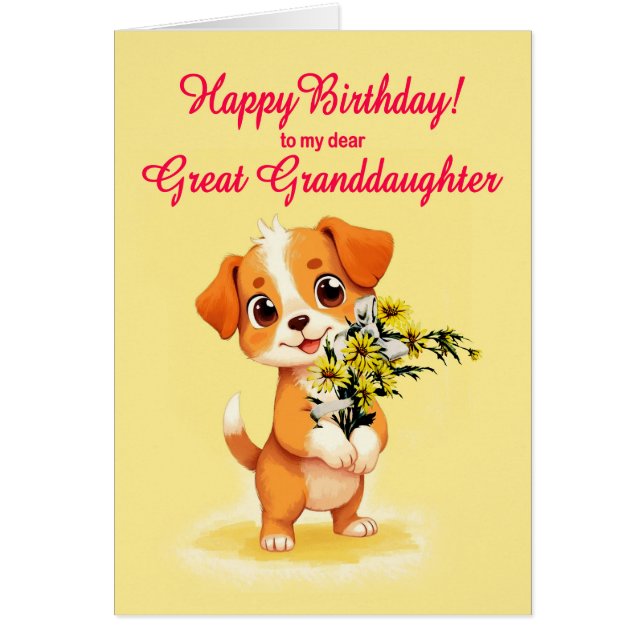 Grand-fille Anniversaire Chiot et Fleurs (Devant)