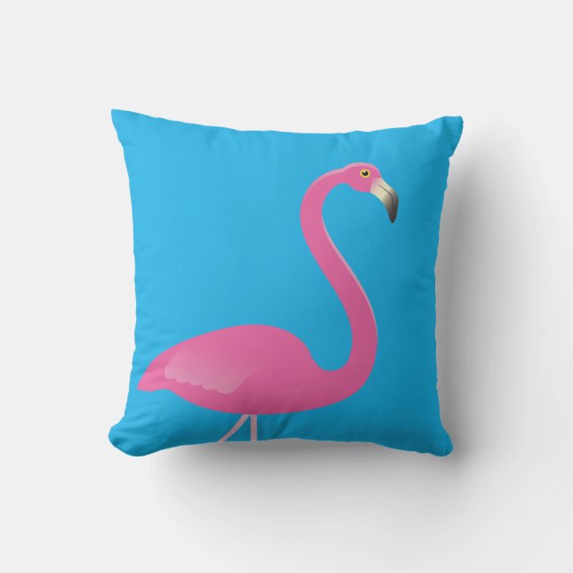 Grand Flamant rose sur Coussin extérieur bleu (Recto)