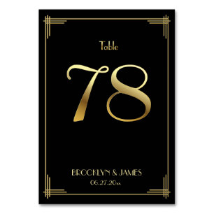 Grand Gatsby Art Déco Numéro de table 78 Or Noir