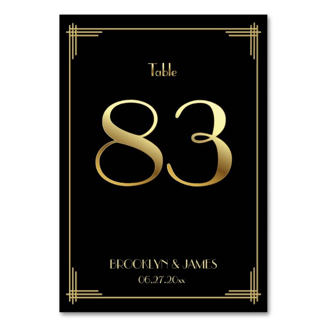 Grand Gatsby Art Déco Numéro de Table 83 Or Noir (Par défaut)