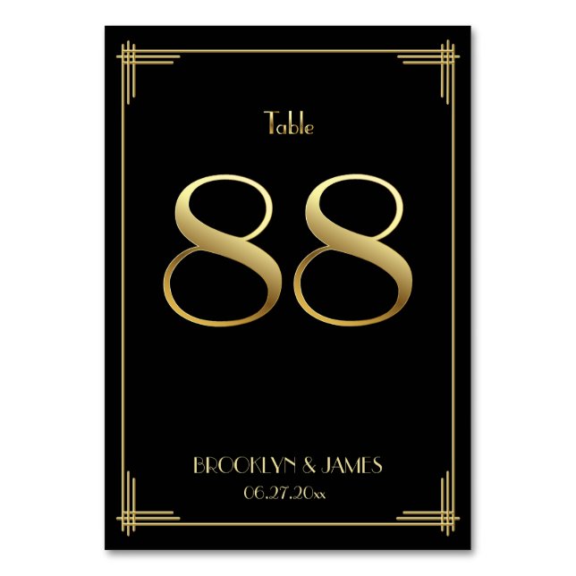 Grand Gatsby Art Déco Numéro de table 88 Or Noir (Par défaut)