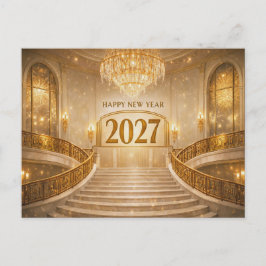 Grand Gold Art Deco Staircase New Year 2027 Feiertagspostkarte