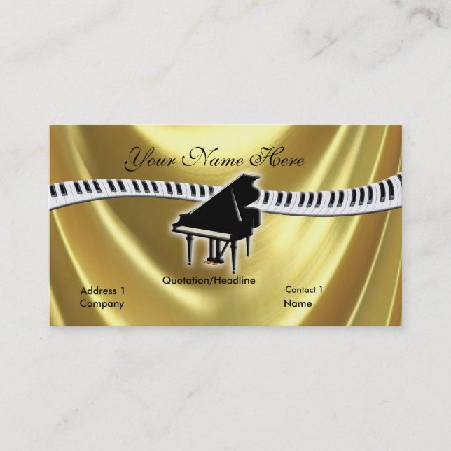 Grand Gold Piano und Keyboard Business Card Visitenkarte (Vorderseite)