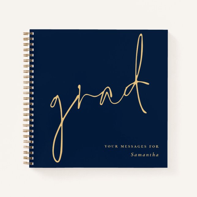 Grand Gold Script Navy Abschluss Gästebuch Notizbuch (Vorderseite)