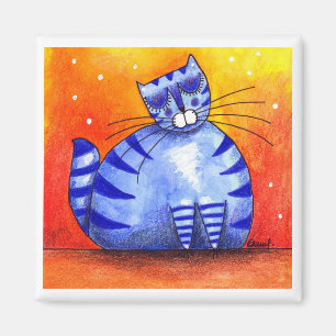 Grand gros chat bleu - aimant carré