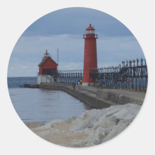 Grand Haven Lighthouses Runder Aufkleber