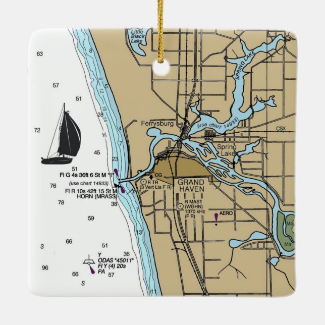 Grand Haven MI Nautical Chart Keramikornament (Rückseite)