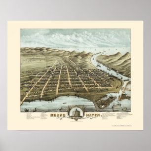 Grand Haven, MI Panorama Karte - 1874 Poster