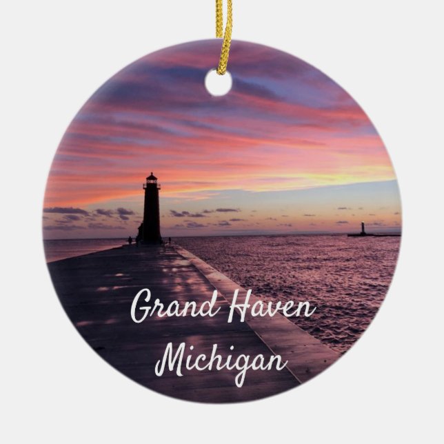 Grand Haven Michigan Lighthouse Keramik Ornament (Vorne)