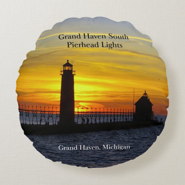 Grand Haven South Pierhead Helles, 2-seitige Kopfk Rundes Kissen (Vorderseite)