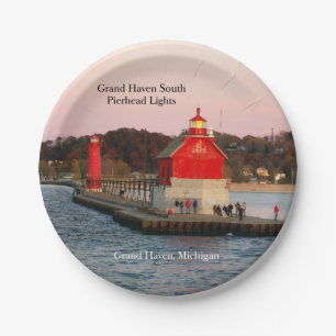 Grand Haven South Pierhead Leuchtturm auf Papierpl Pappteller