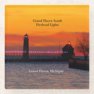 Grand Haven South Pierhead Leuchtturm Sonnenunterg Glasuntersetzer