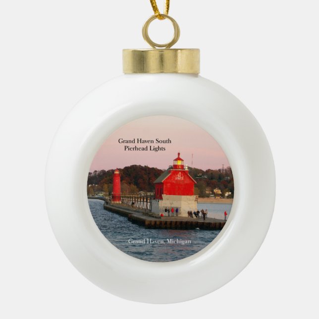Grand Haven South Pierhead Lights-Ornament Keramik Kugel-Ornament (Vorderseite)