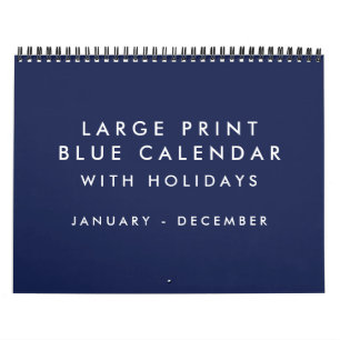 Grand Imprimé Blanc Bleu Calendrier Avec Vacances
