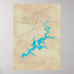 Grand Lake OK Karte tan 19 Poster