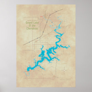 Grand Lake OK Karte tan 19 Poster