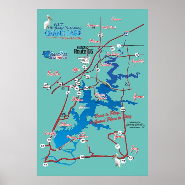 Grand Lake OK Straßenkarte Poster (Vorne)
