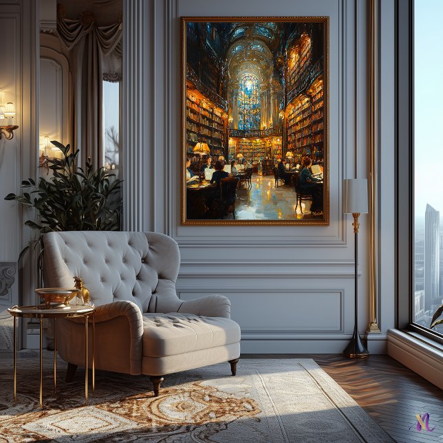 Grand Library Interior in Impressionist Style Poster (Von Creator hochgeladen)