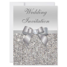 Grand Mariage Faux Séquins Argent Bow Invitations