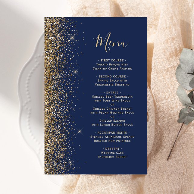 Grand Menu de Mariage Bleu Nuit Paillettes Or (Créateur téléchargé)