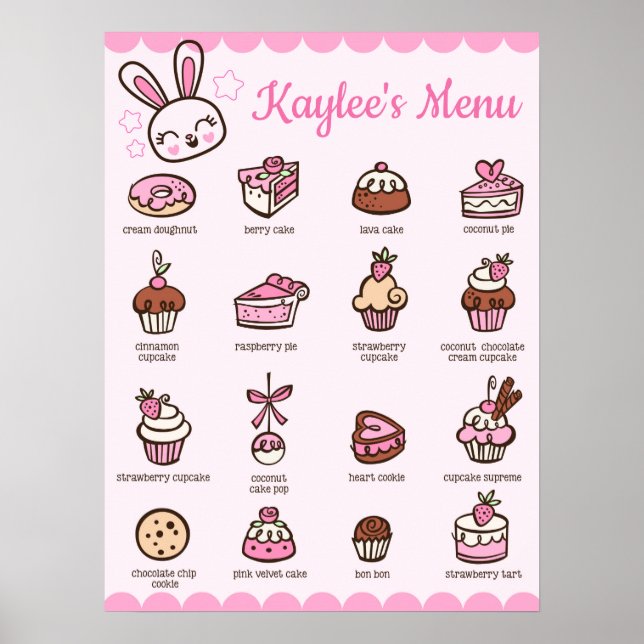Grand Menu Kawaii Boulangerie Poster avec votre no (Devant)