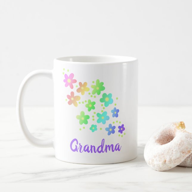 Grand-mère Arc-en-ciel Fleurs Mug (Avec donut)
