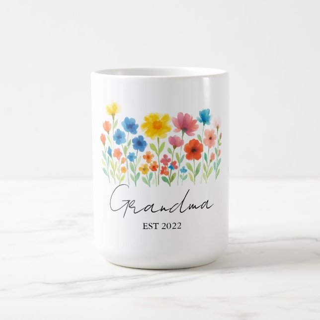 Grand-mère Fleur sauvage Mug | Personnalisé. Année (Centre)