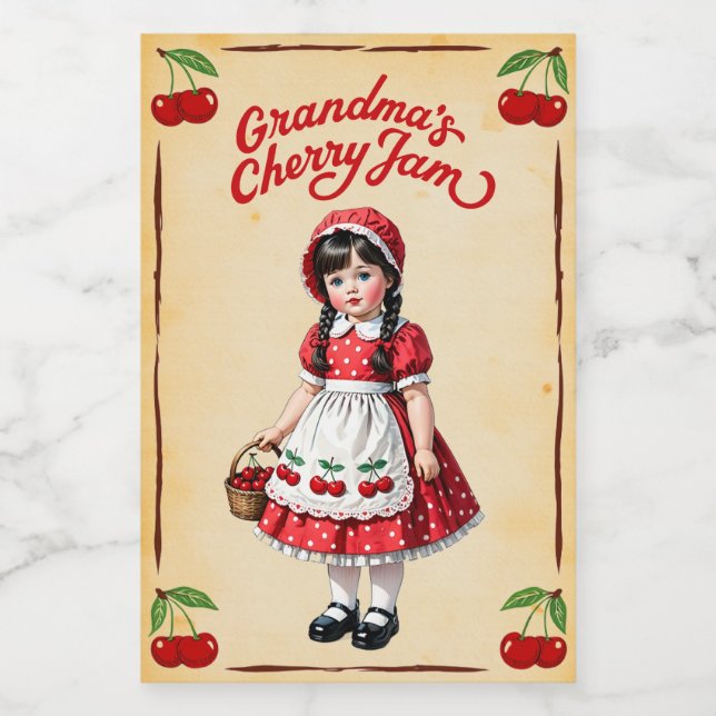 Grand-mère's Cherry Jam Étiquette alimentaire Vint (Étiquettes simples)