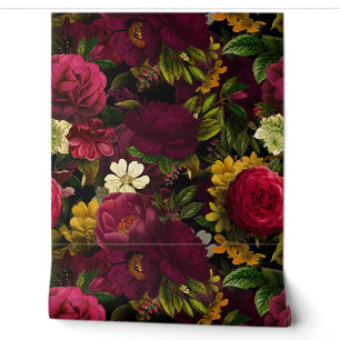 Grand Millennial burgundy Rose Gothic Nostalgic Tapete