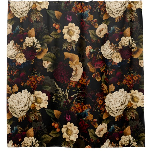 Grand Millennial Maximalism Moody Florals Duschvorhang (Vorderseite)
