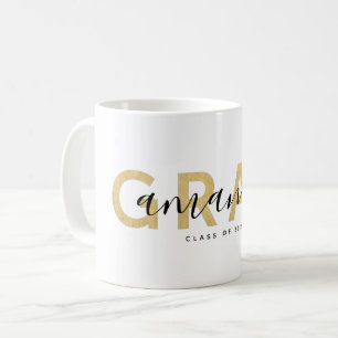 Grand Modern Script Name Personalisiert Gold Black Kaffeetasse