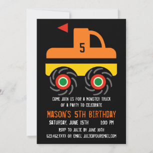 Grand Monster Truck Invitations de fête d'annivers