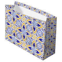 Grand Mosaic Blue and Gold Floral Mediterranean