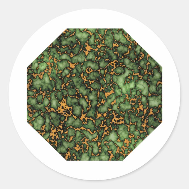 Grand Moss Green und Gold Marble Runder Aufkleber (Vorderseite)