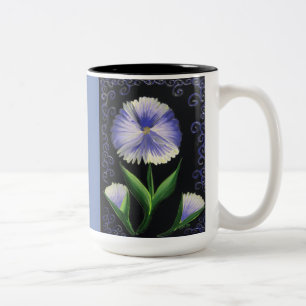 Grand mug à café bleu avec motif de fleurs gras en
