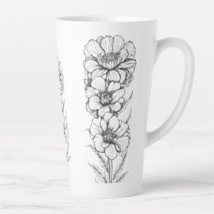 Grand mug à latte, 17oz – Dessin floral en contour