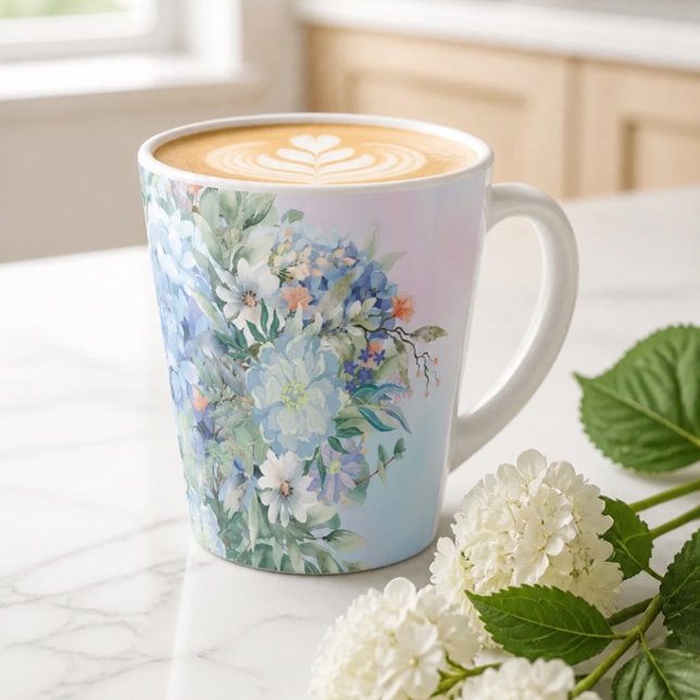 Grand Mug Hydrangea Bleue et Fleurs Latte (Créateur téléchargé)