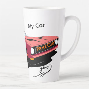 Grand Mug Latte Voiture Rouge – Texte Personnalisé