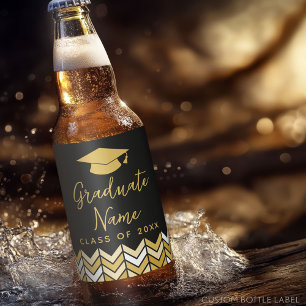 Grand Name Script mit Cap - Black Gold Abschluss Bierflaschenetikett
