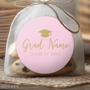 Grand Name Script mit Graduierungspapier - Rosa Go Runder Aufkleber