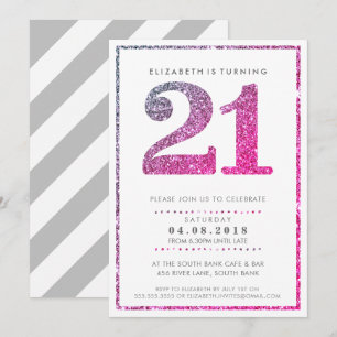 GRAND NOMBRE D'ÂGE INVITATION glam 21 parties scin